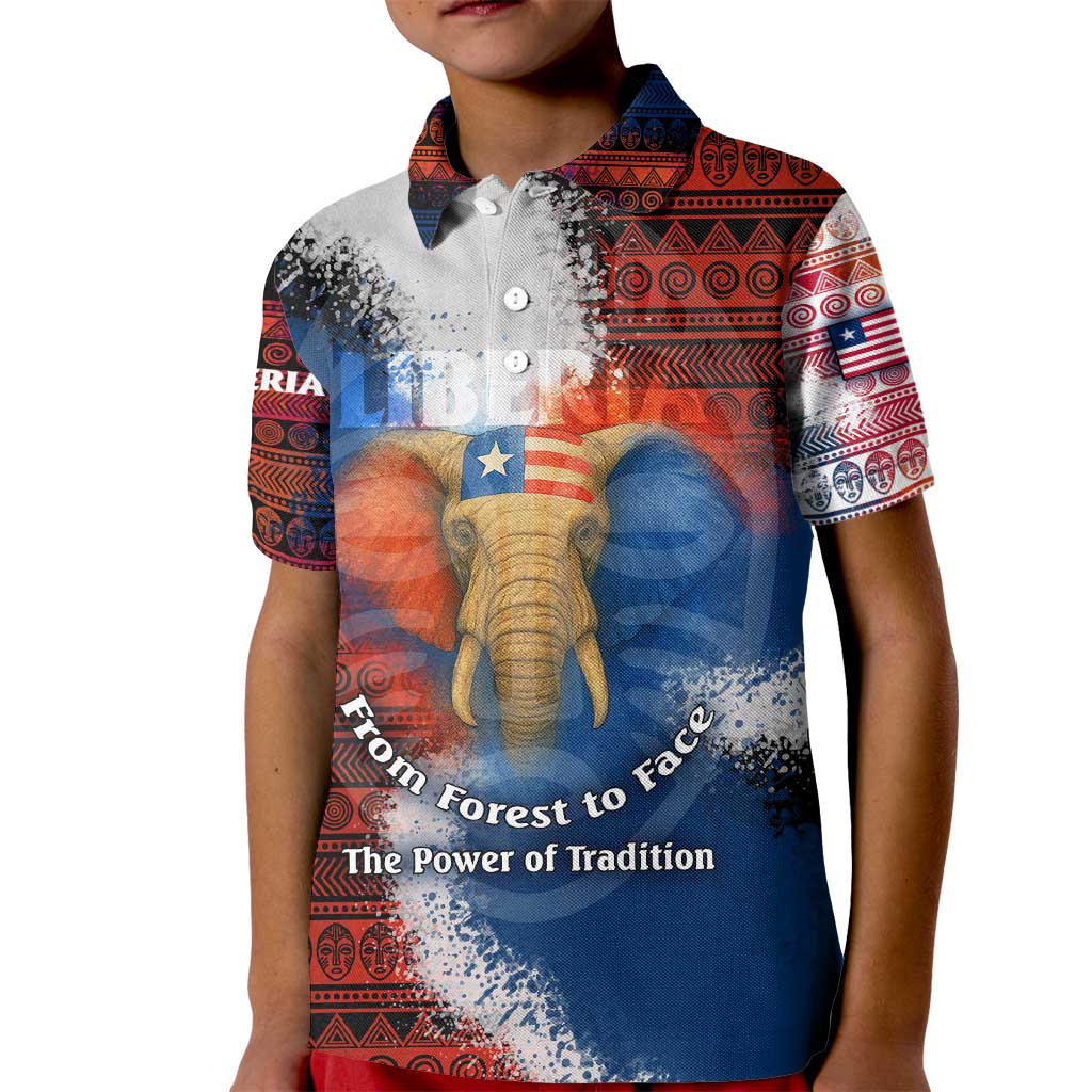 Liberia Elephant Power of Tradition Kid Polo Shirt with Tribal Red Blue Splash Pattern