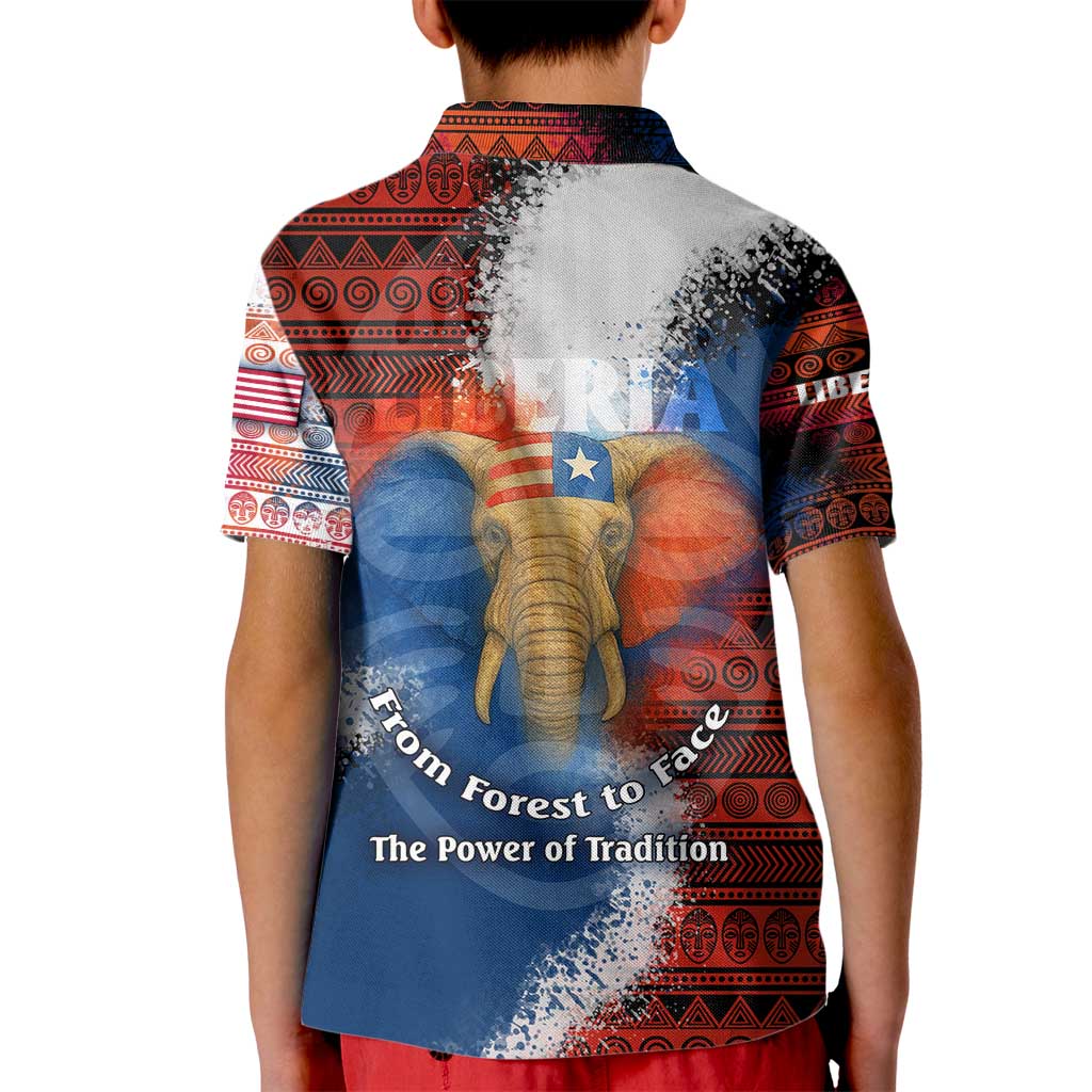 Liberia Elephant Power of Tradition Kid Polo Shirt with Tribal Red Blue Splash Pattern