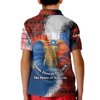 Liberia Elephant Power of Tradition Kid Polo Shirt with Tribal Red Blue Splash Pattern