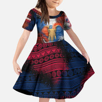 Liberia Elephant Power of Tradition Kid Short Sleeve Dress with Tribal Red Blue Splash Pattern