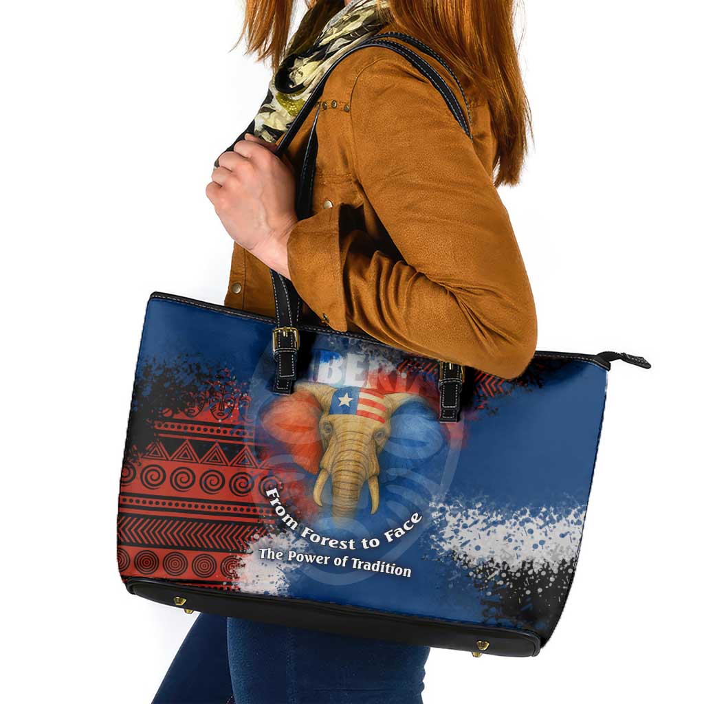 Liberia Elephant Power of Tradition Leather Tote Bag with Tribal Red Blue Splash Pattern