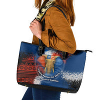 Liberia Elephant Power of Tradition Leather Tote Bag with Tribal Red Blue Splash Pattern