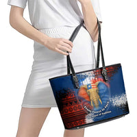 Liberia Elephant Power of Tradition Leather Tote Bag with Tribal Red Blue Splash Pattern