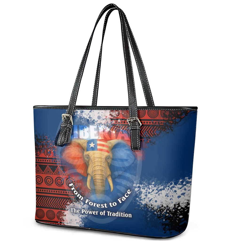 Liberia Elephant Power of Tradition Leather Tote Bag with Tribal Red Blue Splash Pattern