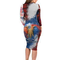 Liberia Elephant Power of Tradition Long Sleeve Bodycon Dress with Tribal Red Blue Splash Pattern