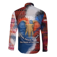 Liberia Elephant Power of Tradition Long Sleeve Button Shirt with Tribal Red Blue Splash Pattern