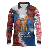 Liberia Elephant Power of Tradition Long Sleeve Polo Shirt with Tribal Red Blue Splash Pattern