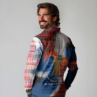 Liberia Elephant Power of Tradition Long Sleeve Polo Shirt with Tribal Red Blue Splash Pattern