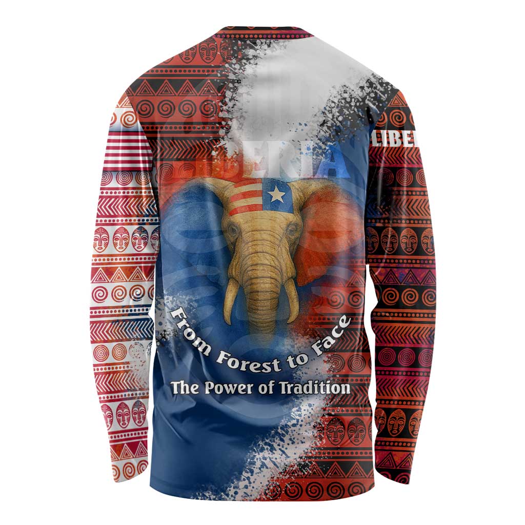 Liberia Elephant Power of Tradition Long Sleeve Shirt with Tribal Red Blue Splash Pattern