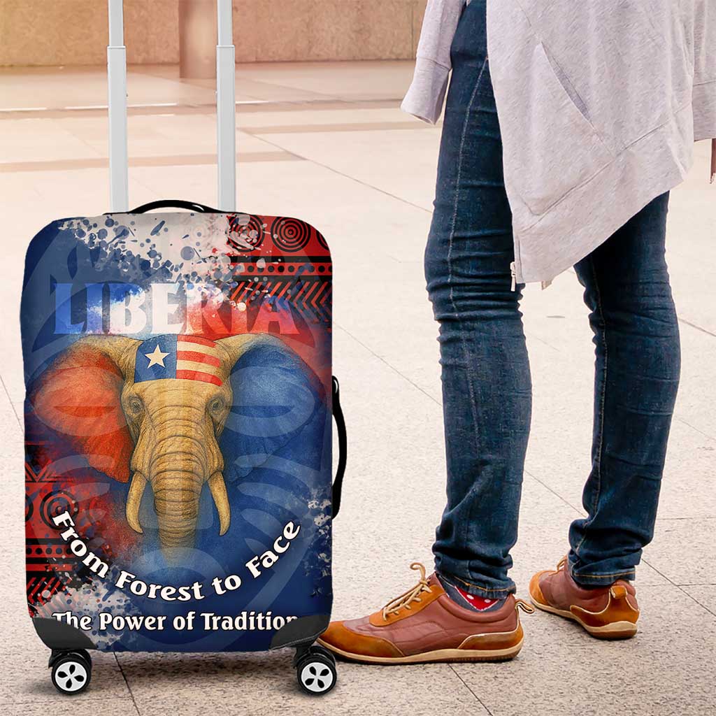 Liberia Elephant Power of Tradition Luggage Cover with Tribal Red Blue Splash Pattern