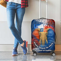 Liberia Elephant Power of Tradition Luggage Cover with Tribal Red Blue Splash Pattern