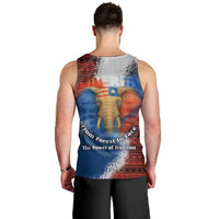 Liberia Elephant Power of Tradition Men Tank Top with Tribal Red Blue Splash Pattern
