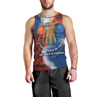 Liberia Elephant Power of Tradition Men Tank Top with Tribal Red Blue Splash Pattern