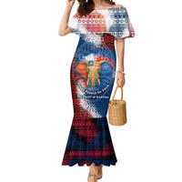 Liberia Elephant Power of Tradition Mermaid Dress with Tribal Red Blue Splash Pattern