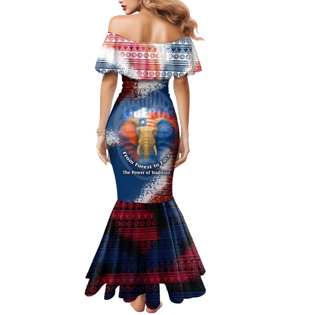 Liberia Elephant Power of Tradition Mermaid Dress with Tribal Red Blue Splash Pattern