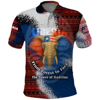 Liberia Elephant Power of Tradition Polo Shirt with Tribal Red Blue Splash Pattern