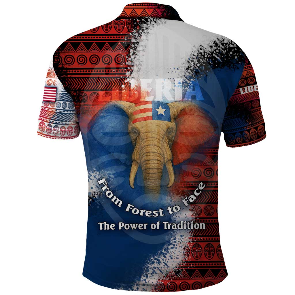 Liberia Elephant Power of Tradition Polo Shirt with Tribal Red Blue Splash Pattern