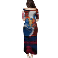 Liberia Elephant Power of Tradition Puletasi with Tribal Red Blue Splash Pattern