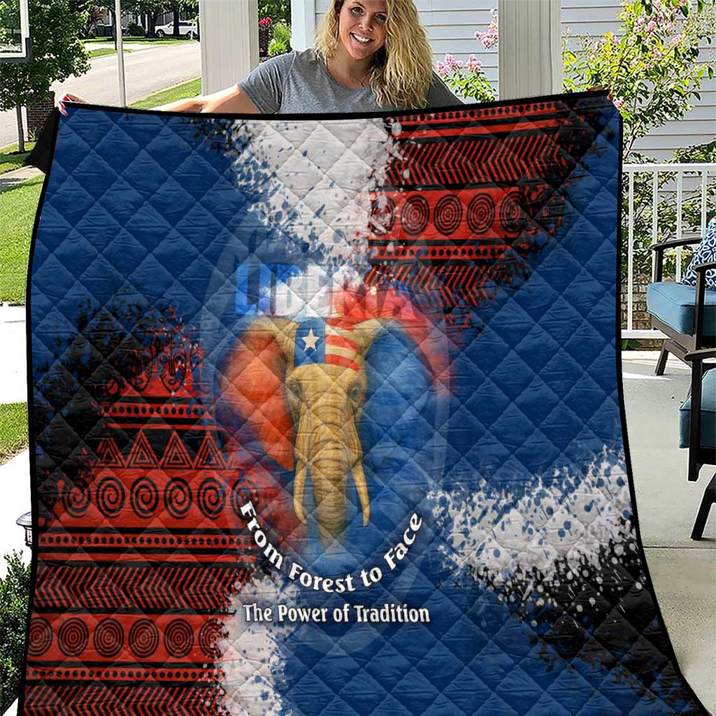 Liberia Elephant Power of Tradition Quilt with Tribal Red Blue Splash Pattern