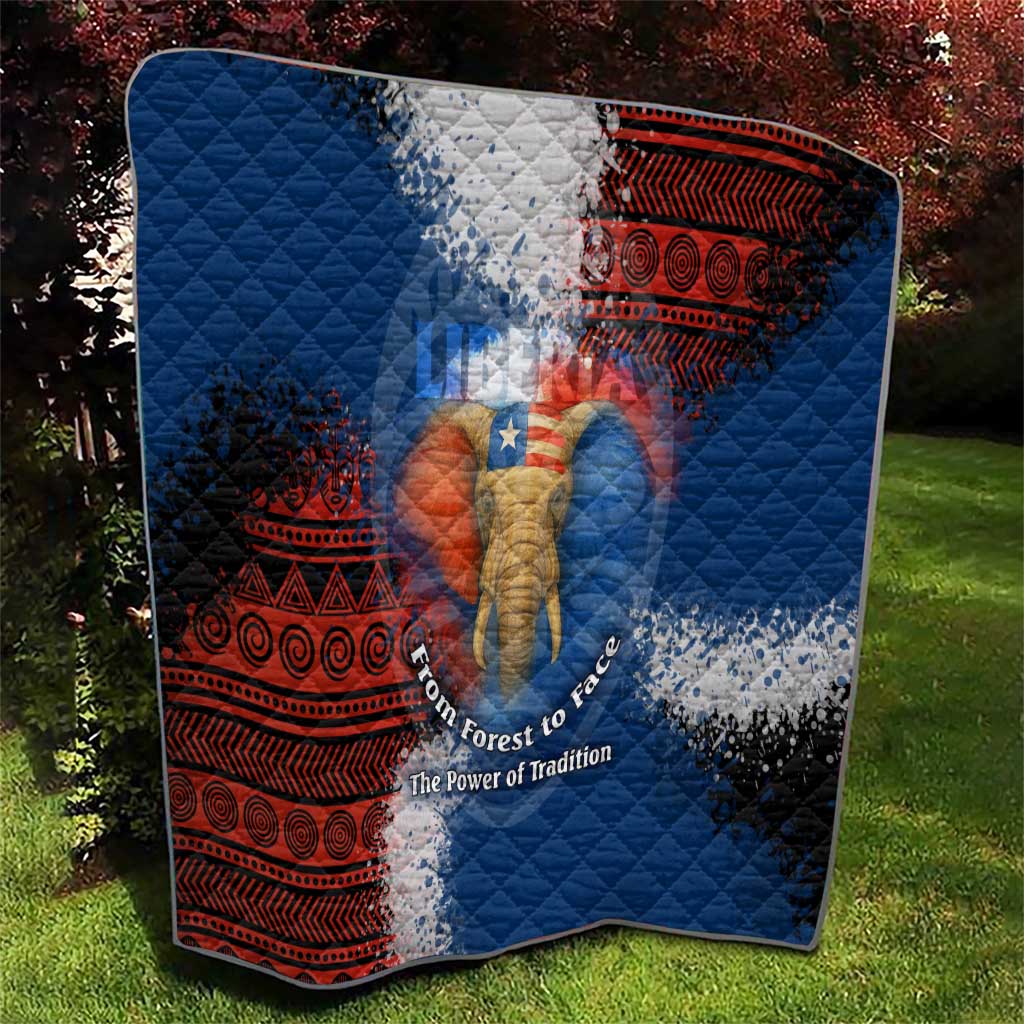 Liberia Elephant Power of Tradition Quilt with Tribal Red Blue Splash Pattern