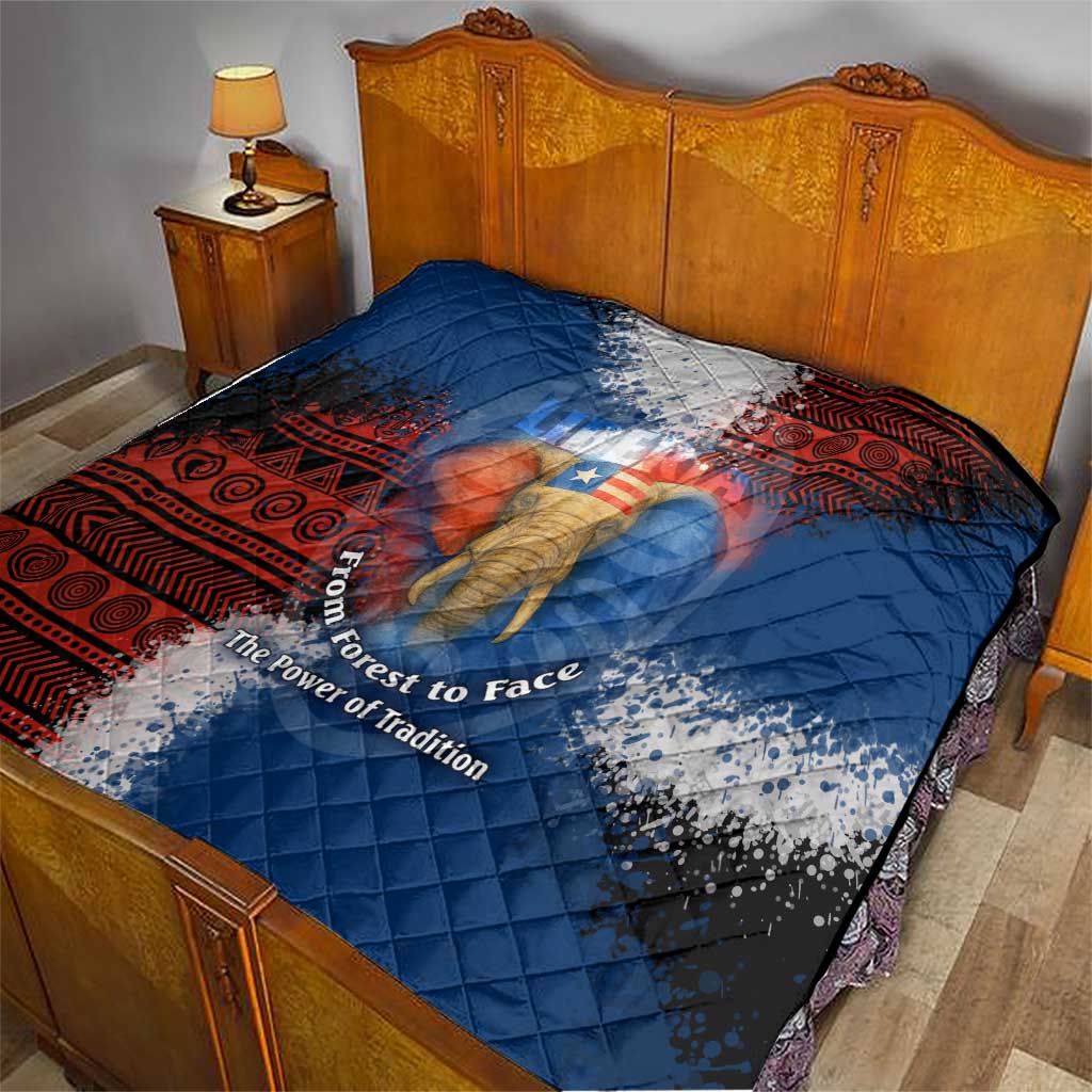 Liberia Elephant Power of Tradition Quilt with Tribal Red Blue Splash Pattern