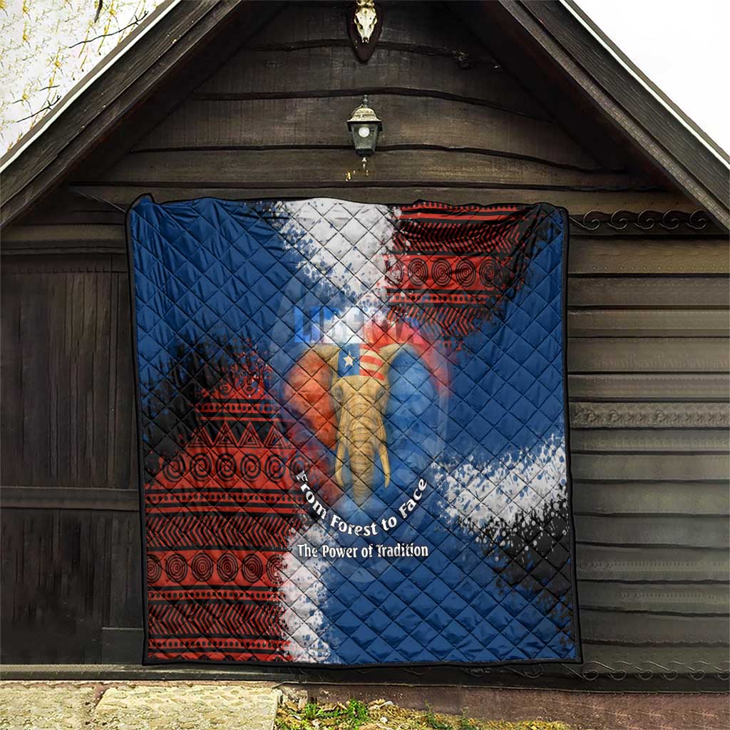 Liberia Elephant Power of Tradition Quilt with Tribal Red Blue Splash Pattern