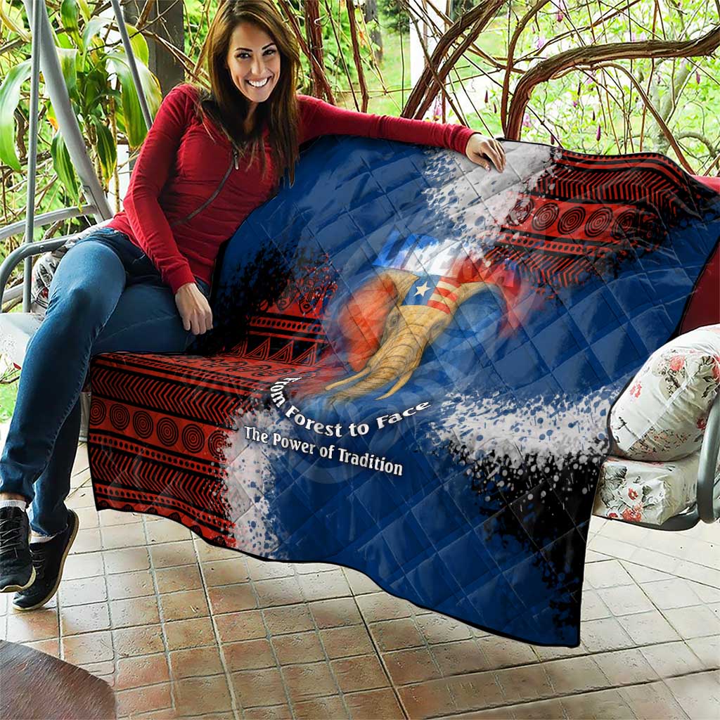 Liberia Elephant Power of Tradition Quilt with Tribal Red Blue Splash Pattern