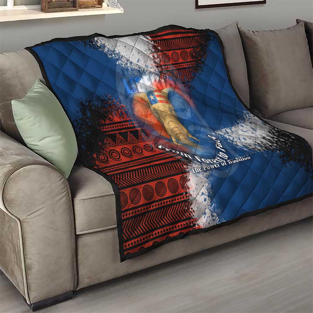 Liberia Elephant Power of Tradition Quilt with Tribal Red Blue Splash Pattern