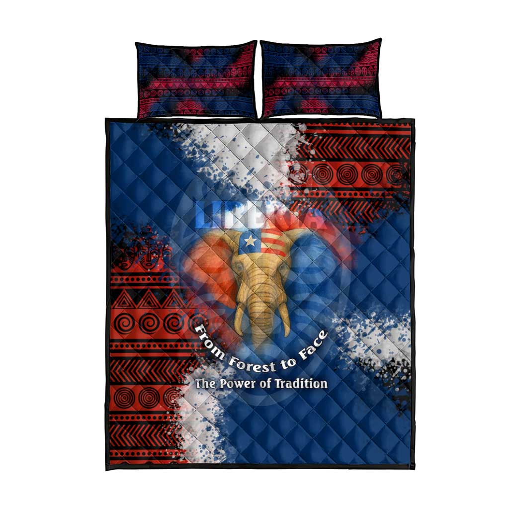 Liberia Elephant Power of Tradition Quilt Bed Set with Tribal Red Blue Splash Pattern