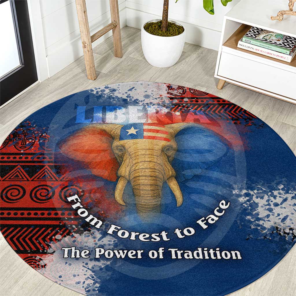 Liberia Elephant Power of Tradition Round Carpet with Tribal Red Blue Splash Pattern