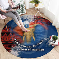 Liberia Elephant Power of Tradition Round Carpet with Tribal Red Blue Splash Pattern