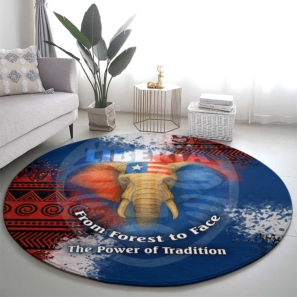 Liberia Elephant Power of Tradition Round Carpet with Tribal Red Blue Splash Pattern