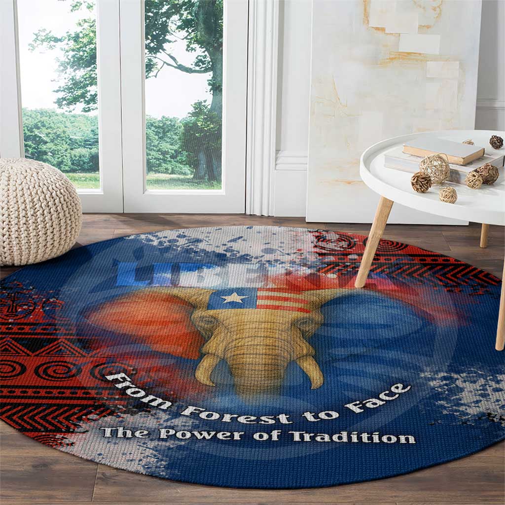 Liberia Elephant Power of Tradition Round Carpet with Tribal Red Blue Splash Pattern
