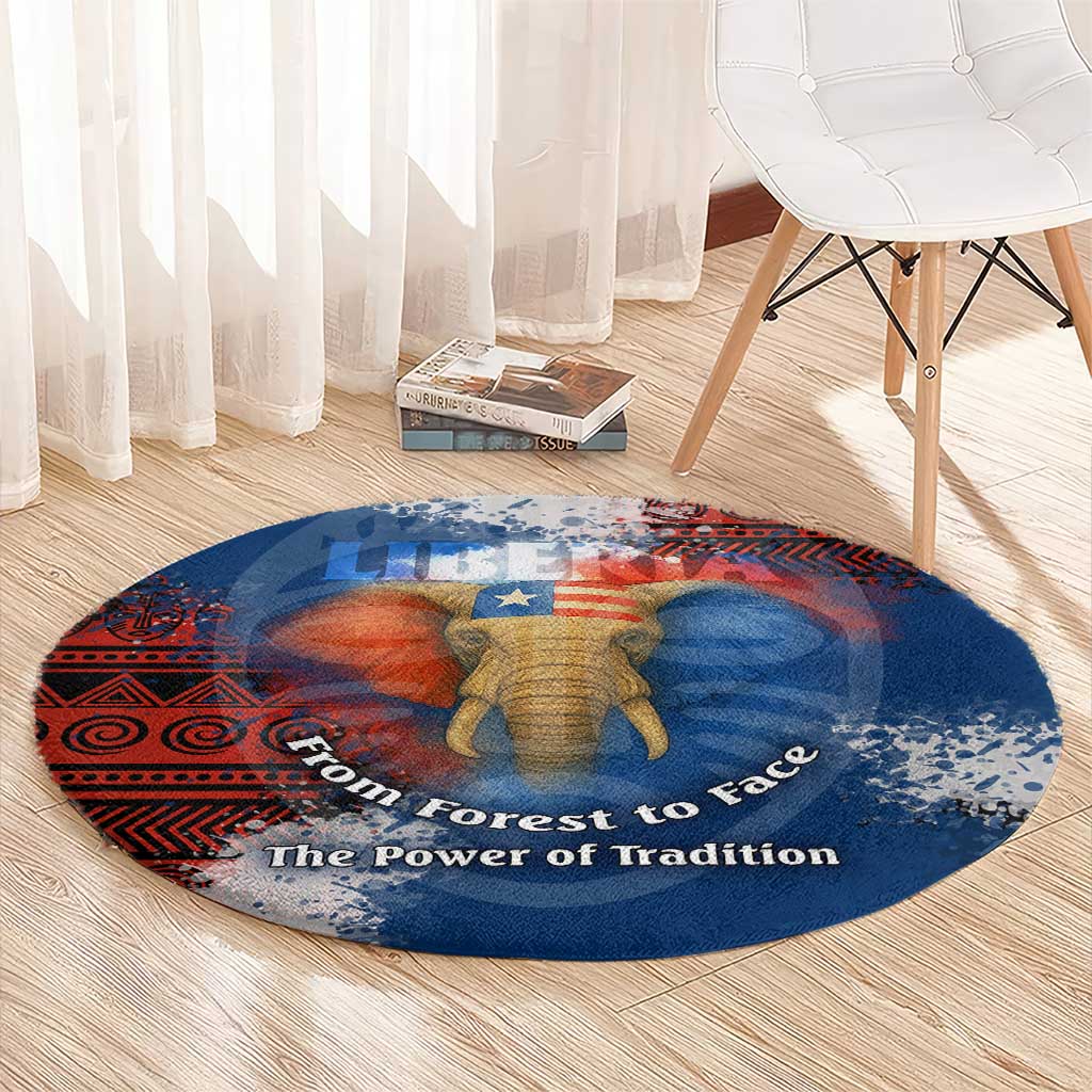 Liberia Elephant Power of Tradition Round Carpet with Tribal Red Blue Splash Pattern
