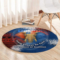 Liberia Elephant Power of Tradition Round Carpet with Tribal Red Blue Splash Pattern