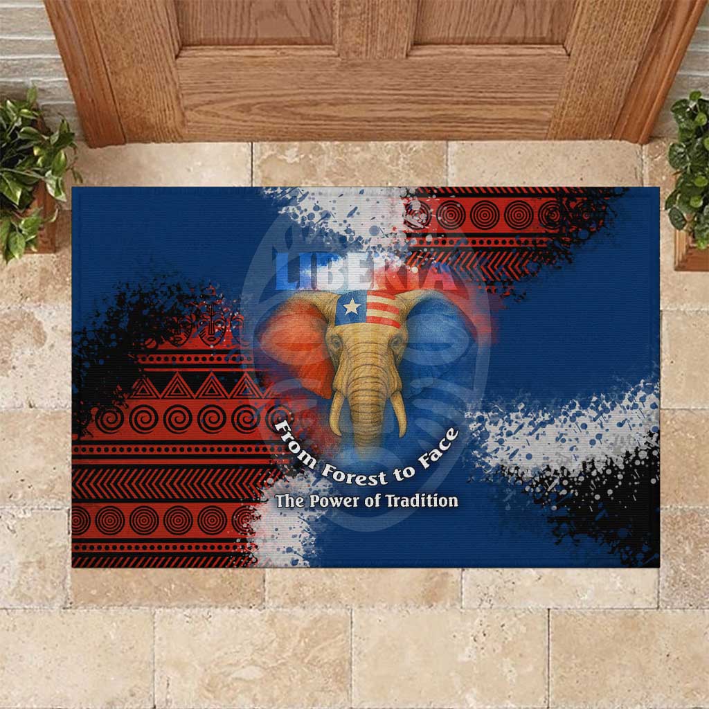 Liberia Elephant Power of Tradition Rubber Doormat with Tribal Red Blue Splash Pattern