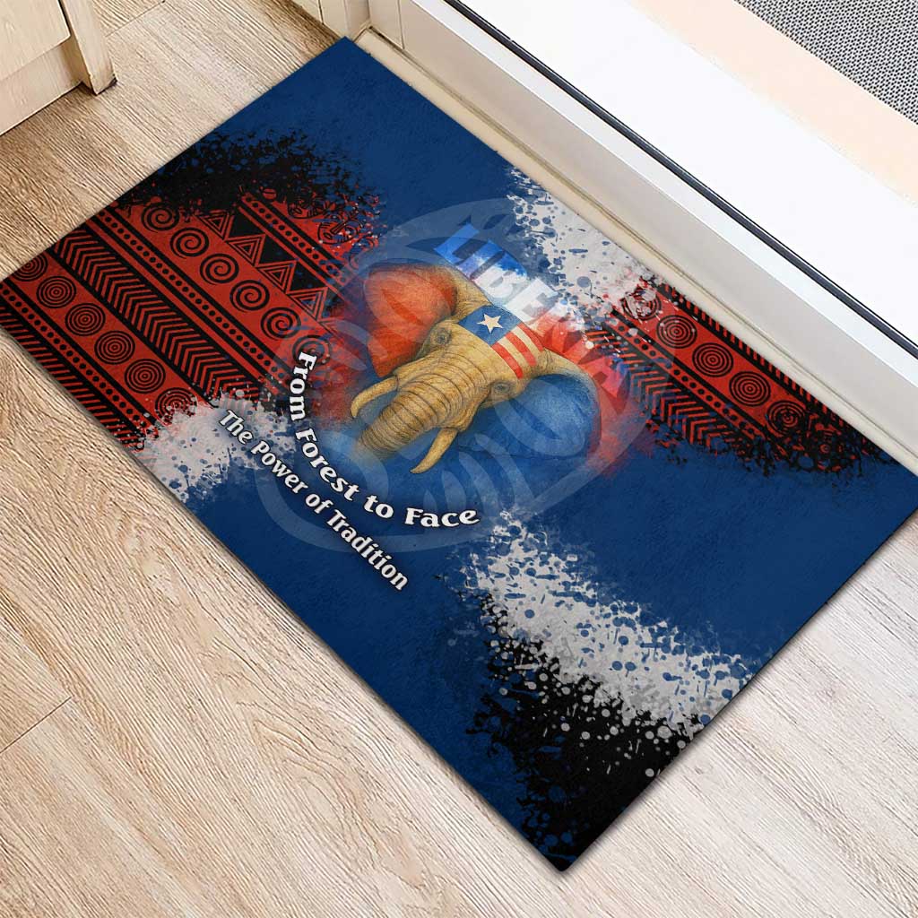 Liberia Elephant Power of Tradition Rubber Doormat with Tribal Red Blue Splash Pattern