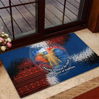 Liberia Elephant Power of Tradition Rubber Doormat with Tribal Red Blue Splash Pattern