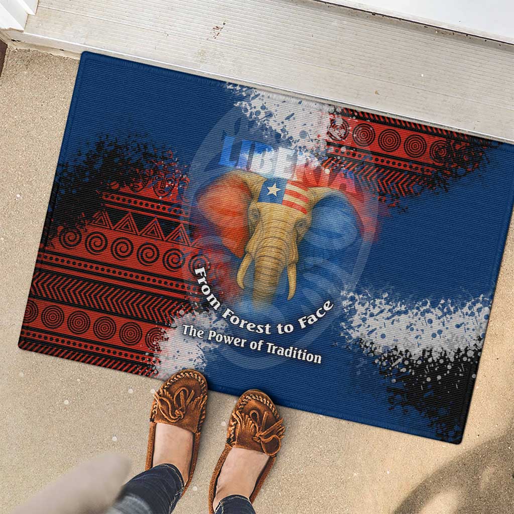 Liberia Elephant Power of Tradition Rubber Doormat with Tribal Red Blue Splash Pattern