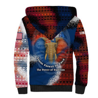 Liberia Elephant Power of Tradition Sherpa Hoodie with Tribal Red Blue Splash Pattern
