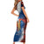 Liberia Elephant Power of Tradition Short Sleeve Bodycon Dress with Tribal Red Blue Splash Pattern