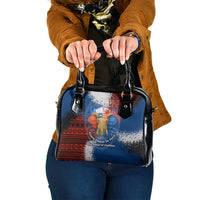 Liberia Elephant Power of Tradition Shoulder Handbag with Tribal Red Blue Splash Pattern