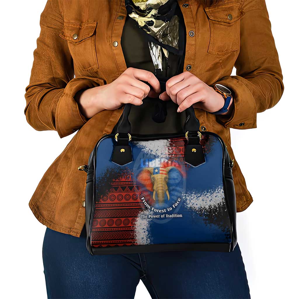 Liberia Elephant Power of Tradition Shoulder Handbag with Tribal Red Blue Splash Pattern