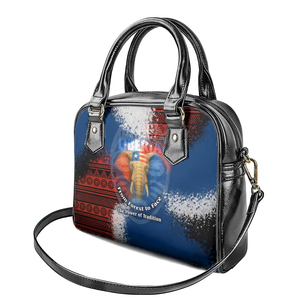 Liberia Elephant Power of Tradition Shoulder Handbag with Tribal Red Blue Splash Pattern