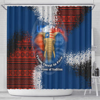 Liberia Elephant Power of Tradition Shower Curtain with Tribal Red Blue Splash Pattern