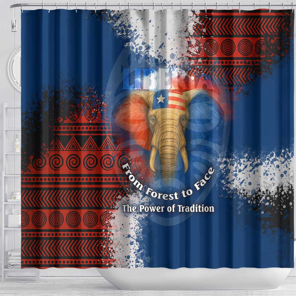 Liberia Elephant Power of Tradition Shower Curtain with Tribal Red Blue Splash Pattern