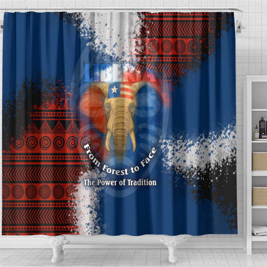 Liberia Elephant Power of Tradition Shower Curtain with Tribal Red Blue Splash Pattern