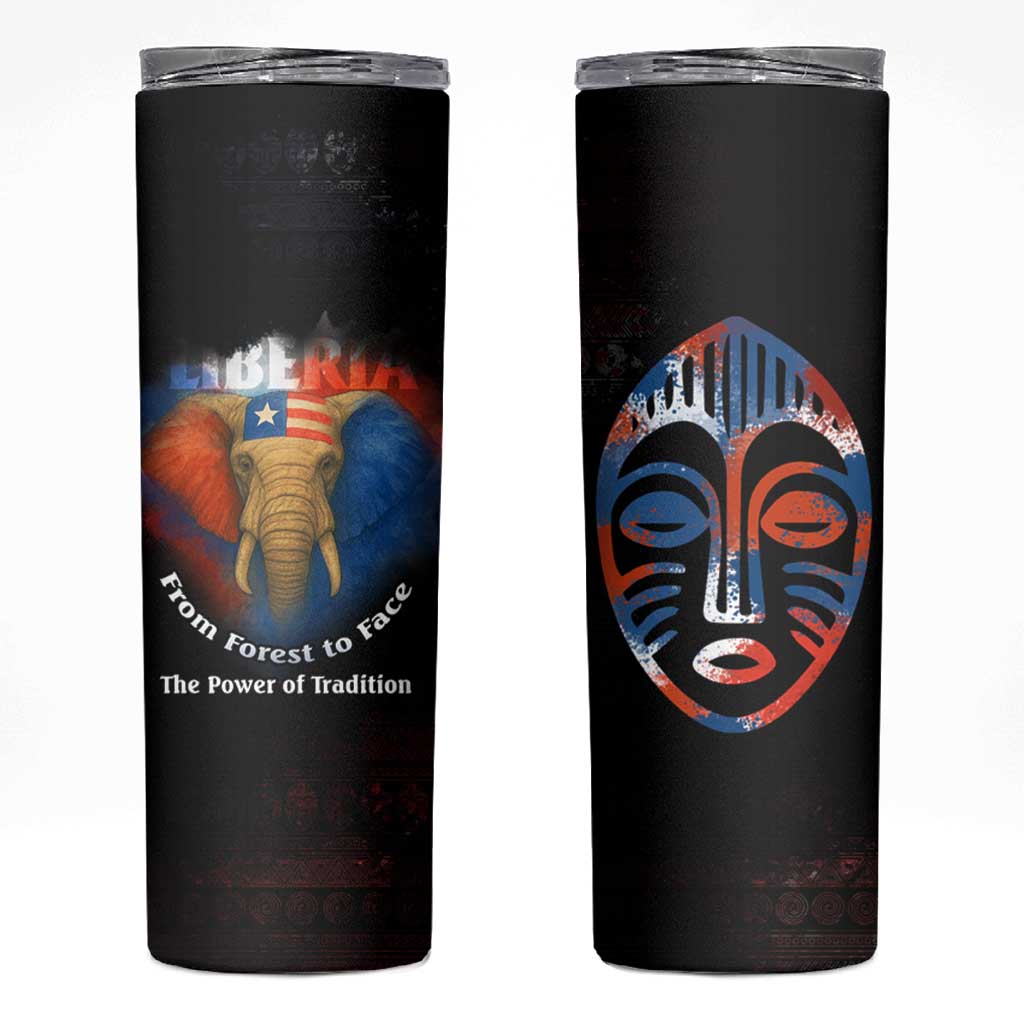 Liberia Elephant Power of Tradition Skinny Tumbler with Tribal Red Blue Splash Pattern
