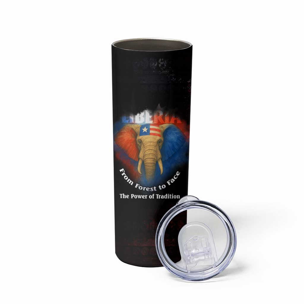 Liberia Elephant Power of Tradition Skinny Tumbler with Tribal Red Blue Splash Pattern