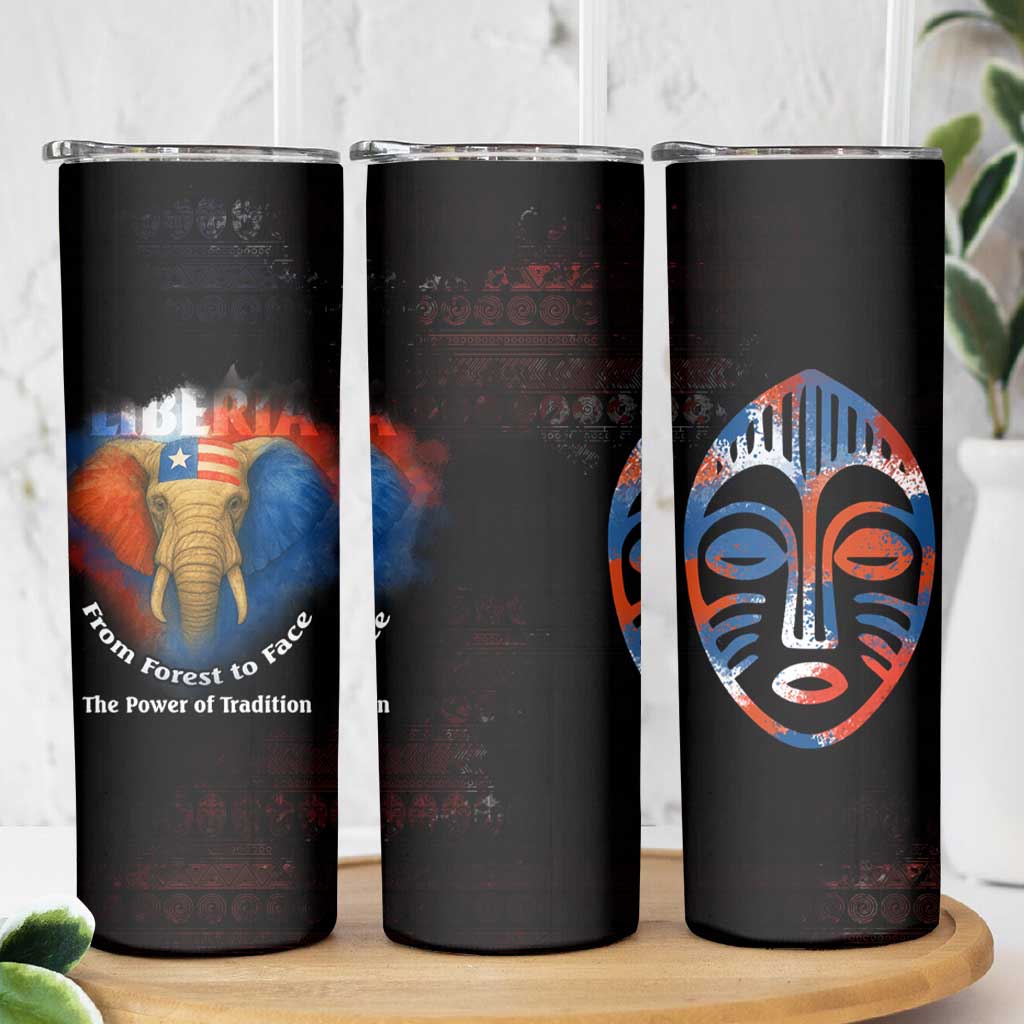 Liberia Elephant Power of Tradition Skinny Tumbler with Tribal Red Blue Splash Pattern